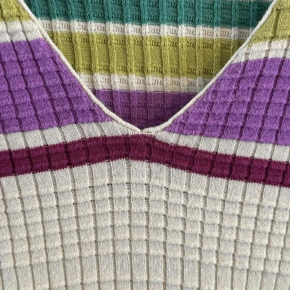 Free People Gidget Knit cotton purple green striped long sleeve dress size XS - Picture 5 of 8